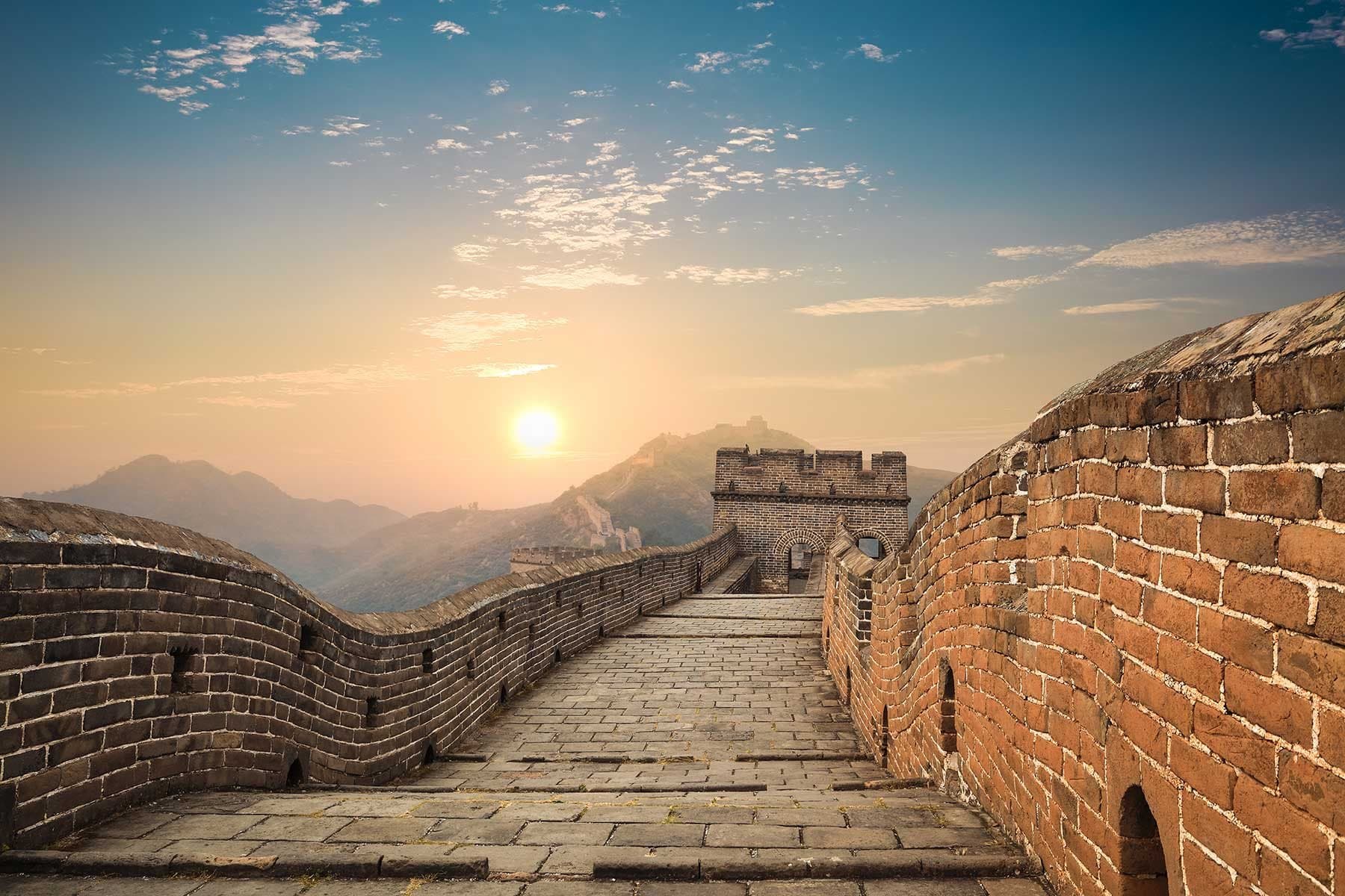 The Great Wall of China at sunrise