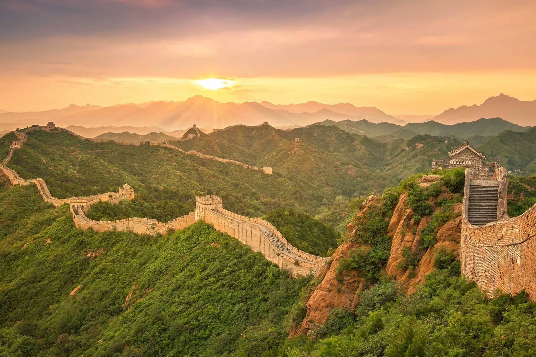 The Great Wall winding through the mountains